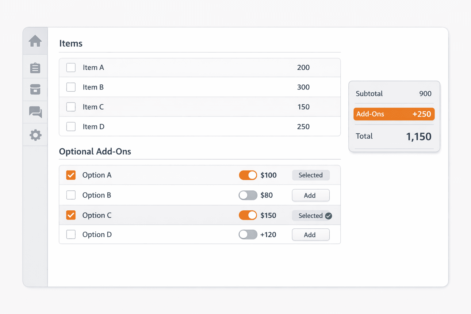 Quote creation interface