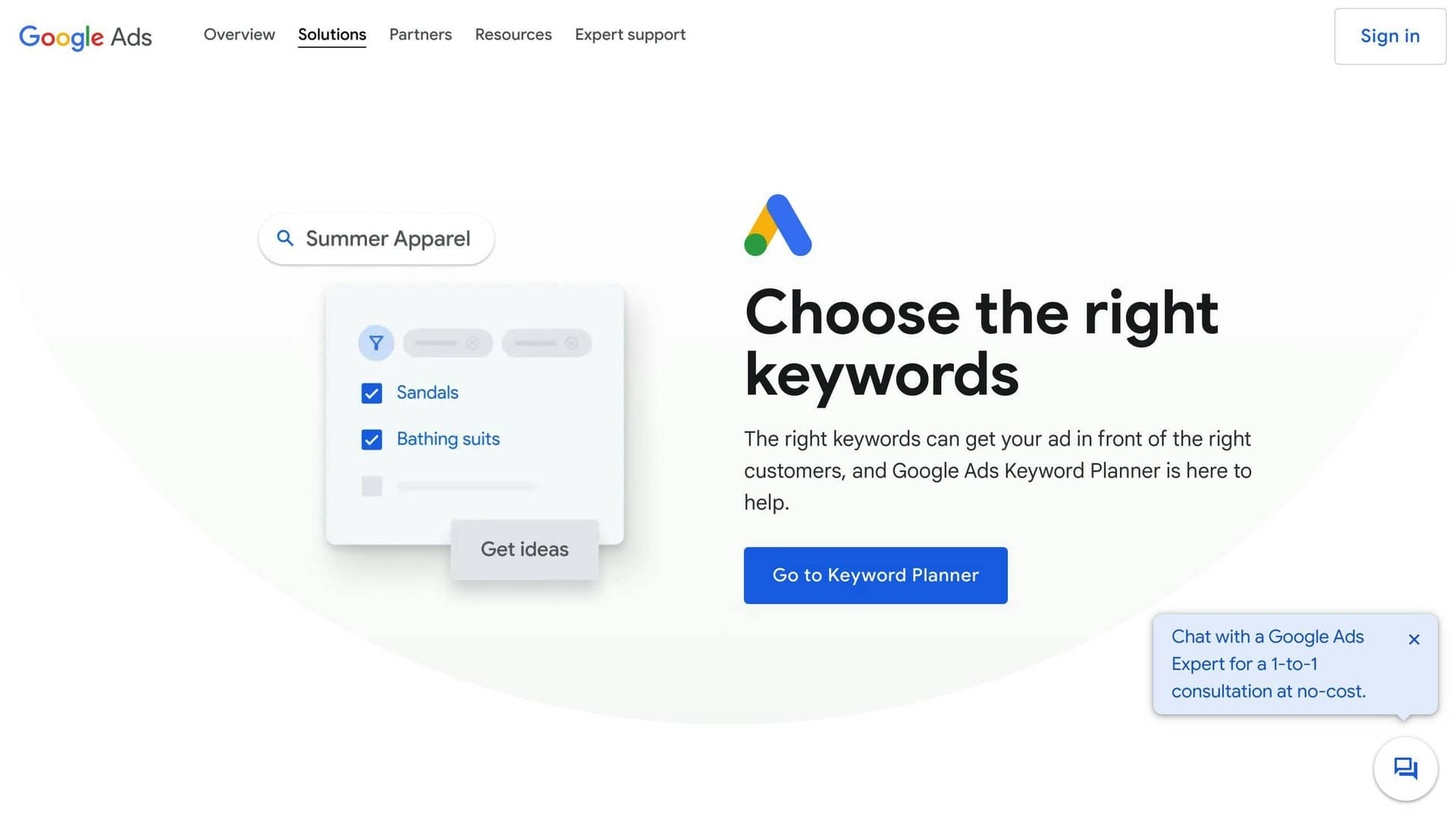 Google Keywords planner Home Page